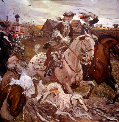 Princesse Élisabeth Petrovna (1709-1762) (future Élisabeth Ire de Russie) et Pierre II (1715-1730) à la chasse - Valentin Aleksandrovich Serov
