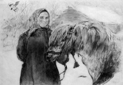 Serow femme avec cheval - Valentin Aleksandrovich Serov