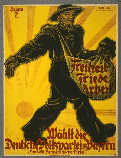 Freiheit, Friede, Arbeit, Wählt die Deutsche Volkspartei in Bayern, pub. Munich, 1919 - Valentin Zietara