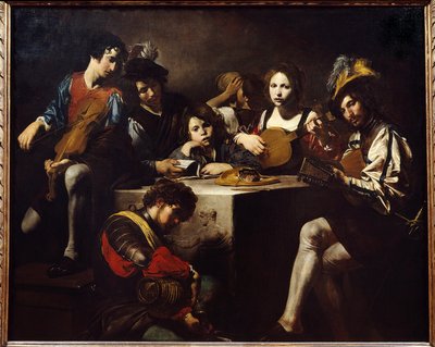 Le concert en bas-relief. Musiciens rassemblés autour d