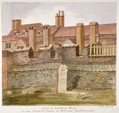 Vestiges du mur de Londres dans le cimetière de St Giles sans Cripplegate, City de Londres, 1825 - Valentine Davis