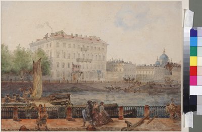 Maison de M.D. Tarasova au quai de la Fontanka, par Sadovnikov, Vasily Semyonovich (1800-1879). Aquarelle sur papier - Vasili Semenovich Sadovnikov