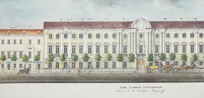Le palais Stroganov depuis le panorama de la perspective Nevski - Vasili Semenovich Sadovnikov