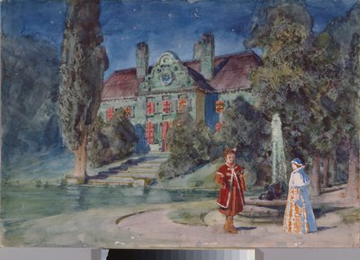 Decor preparatoire, un jardin devant une maison, pour l