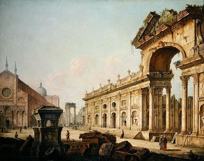 Vue imaginaire avec arc de triomphe - Venetian School