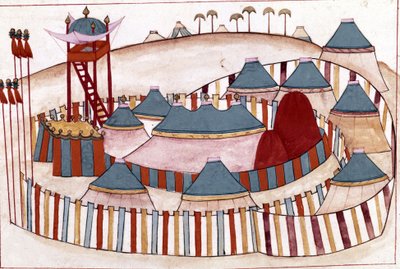 Camp ottoman. Miniature de "Mémoires Turques" (codex Cicogna 1971 "Memorie Turchesche") - Venetian School