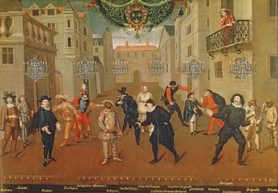 Comédiens italiens et français jouant dans des farces, 1670 - Verio