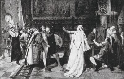 Maria de Molina repoussant les nobles (lithographie) - Vicente Borras Abella