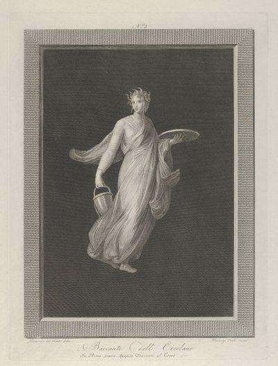 Une bacchante partiellement nue tenant un disque dans sa main gauche levée et un seau - Vicenzo Feoli