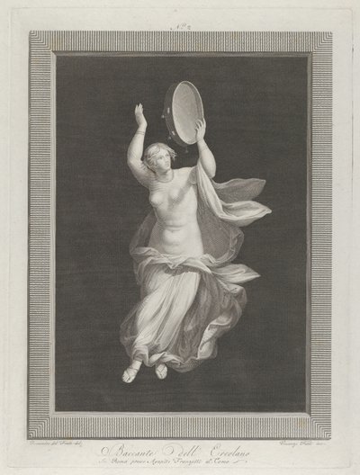 Une bacchante partiellement nue jouant du tambourin - Vicenzo Feoli
