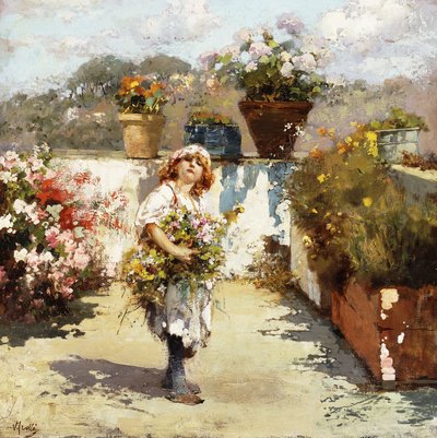 Une jeune fille cueillant des fleurs au soleil - Vicenzo Irolli