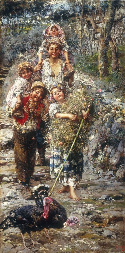Enfants avec des Dindes - Vicenzo Irolli