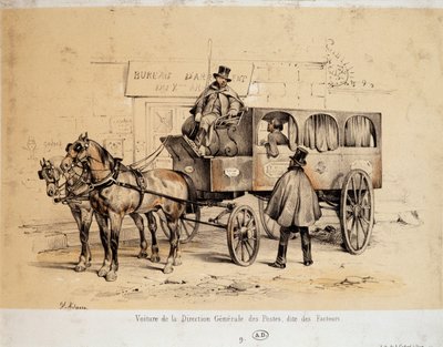 Voiture de la Poste - Lithographie par Adam, ca. 1840 - Victor Adam