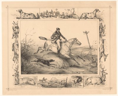 Cheval de chasse avec cavalier au galop (L