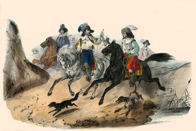 Le défi, entre 2 gentilshommes. dans Album Grotesque, Choix de Types Remarquables, illustrations de Victor Adam, Paris, vers 1850. - Victor Adam