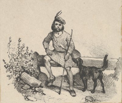 Homme assis avec un chien, milieu du 19ème siècle - Victor Adam