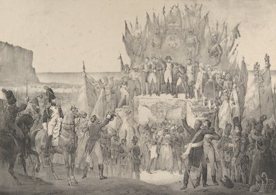 Fête militaire à Boulogne avec Napoléon distribuant des étoiles de la Légion d