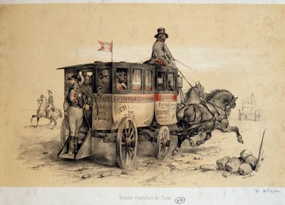 Omnibus parisien - Lithographie par Adam, vers 1840 - Victor Adam