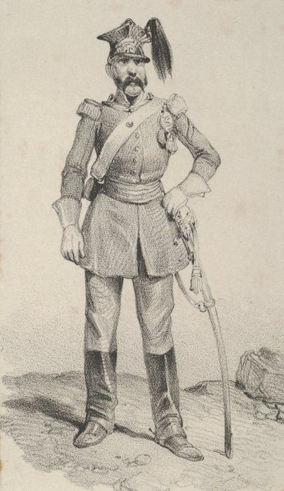 Soldat debout avec la main sur le pommeau de son épée, milieu du 19e siècle - Victor Adam