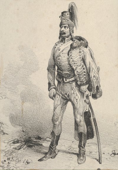 Soldat debout avec sa veste sur une épaule, milieu du 19e siècle - Victor Adam