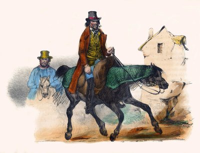 Le marchand de bœufs trottant en calculant son profit. Dans « Album Grotesque, Choix de Types Remarquables », illustrations de Victor Adam, Paris, vers 1850. - Victor Adam