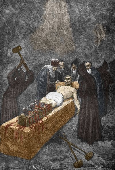 Affaire des possédés de Loudun vers 1630 : chasse aux sorcières, le prêtre français Urbain Grandier (1590-1634) qui aurait fait un pacte avec le diable et accusé d