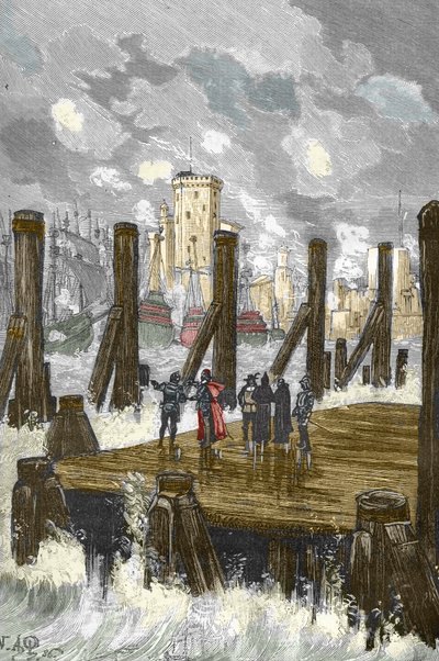 Siège de La Rochelle (1627-1628) : « Le Cardinal de Richelieu (1585-1642) sur le barrage de La Rochelle, pendant le siège de la ville, place d