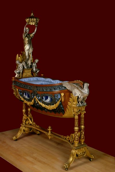 Berceau du prince impérial Eugène Louis Joseph (1856-1879), fils de Napoléon III, réalisé en argent, émail, bronze et bois par l