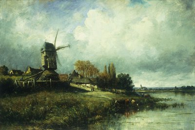 Paysage Fluvial avec un Moulin à Vent, 1870 - Leon Victor Dupre