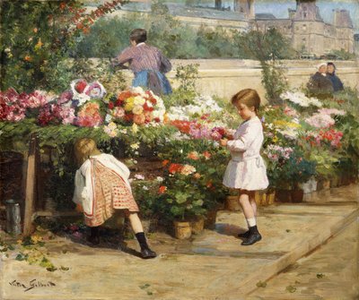 Le marché aux fleurs par la Seine - Victor Gabriel Gilbert