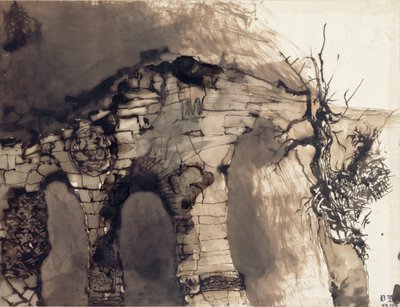 Vieux pont (encre et lavis sur papier) - Victor Hugo