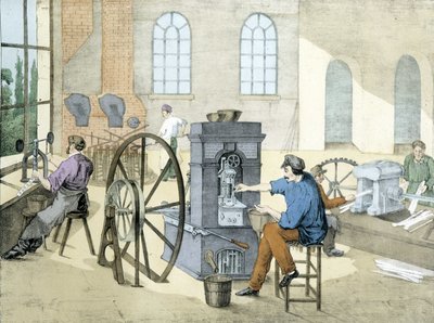 Atelier de monnaie (frappe de monnaie), lithographie de Janson. XIXe siècle. - Victor Janson