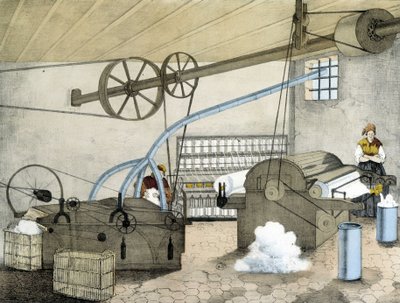 Filature mécanique - lithographie par Janson. 19e siècle. - Victor Janson