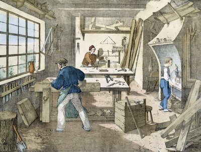 Le charpentier, lithographie de Janson. XIXe siècle. - Victor Janson
