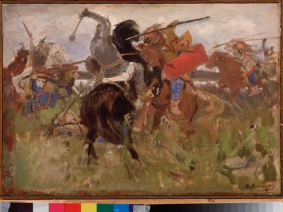 Bataille entre les Scythes et les Slaves, affrontement de cavaliers en armure - Victor Mikhailovich Vasnetsov