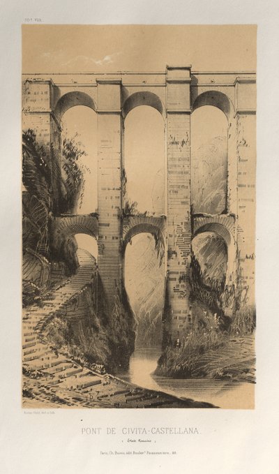 Architecture Pittoresque ou Monuments des XVeme et XVIeme Siecles: Chateaux de France des XV et XVI Siecles: Pl. 50, Pont De Civita-Castellana (Etats Romains) - Victor Petit