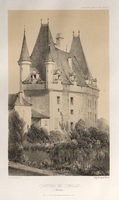 Architecture Pittoresque ou Monuments des XVeme et XVIeme Siecles: Chateaux de France des XV et XVI Siecles: Pl. 51, Château De Jumillac (Dordogne) - Victor Petit