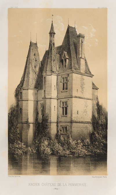 Architecture Pittoresque ou Monuments des XVeme et XVIeme Siècles: Châteaux de France des XV et XVI Siècles: Pl. 94, Ancien Château de la Pommeraie (Aisne) - Victor Petit