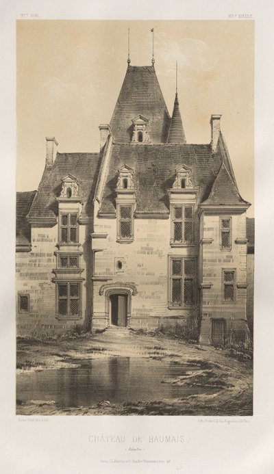 Architecture Pittoresque ou Monuments des XVeme et XVIeme Siècles: Châteaux de France des XV et XVI Siècles: Pl. 97, Château de Baumais (Calvados) - Victor Petit