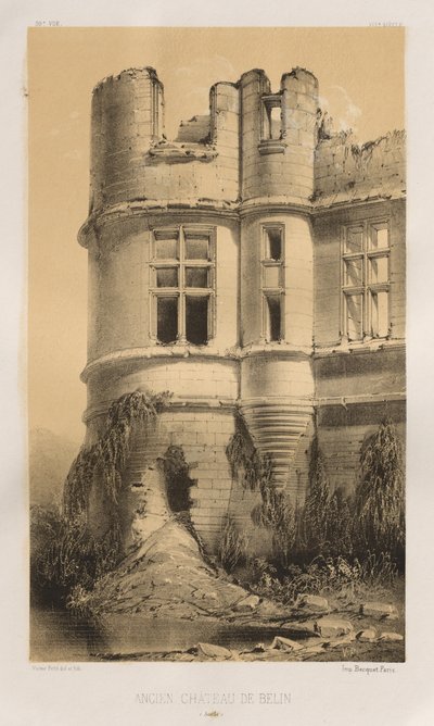 Architecture Pittoresque ou Monuments des XVeme et XVIeme Siècles: Châteaux de France des XV et XVI Siècles: Pl. 99, Ancien Château de Belin (Sarthe) - Victor Petit