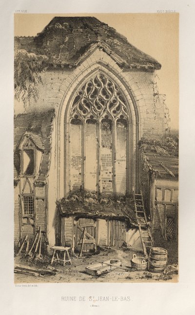 Architecture Pittoresque ou Monuments des XVeme et XVIeme Siecles: Chateaux De France des XV et XVI Siecles: Pl.17, Ruine De St. Jean-Le-Bas (Aisne) - Victor Petit