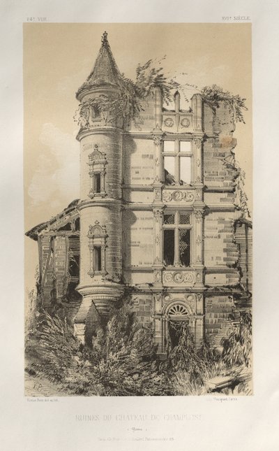 Architecture Pittoresque ou Monuments des XVeme et XVIeme Siecles: Chateaux De France des XV et XVI Siecles: Pl. 24, Ruines Du Chateau De Champlost (Yonne) - Victor Petit