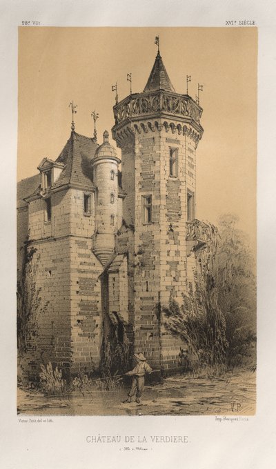 Architecture Pittoresque ou Monuments des XVeme et XVIeme Siecles: Chateaux De France des XV et XVI Siecles: Pl. 28, Chateau De La Verdiere (Ille en Vilaine) - Victor Petit