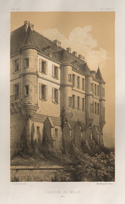 Architecture Pittoresque ou Monuments des XVeme et XVIeme Siecles: Chateaux De France des XV et XVI Siecles: Pl. 35, Château De Mello (Oise) - Victor Petit