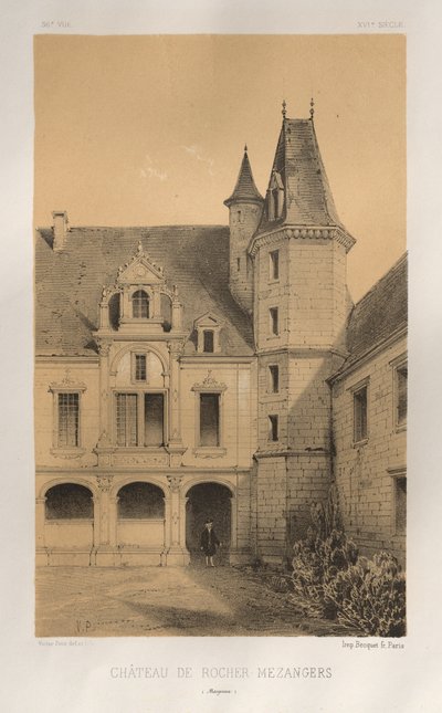 Architecture Pittoresque ou Monuments des XVeme et XVIeme Siecles: Chateaux De France des XV et XVI Siecles: Pl. 36, Château De Rocher Mezangers (Mayenne) - Victor Petit