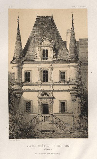 Architecture Pittoresque ou Monuments des XVeme et XVIeme Siecles: Chateaux De France des XV et XVI Siecles: Pl. 1, Ancien Chateau de Villiers (Somme) - Victor Petit