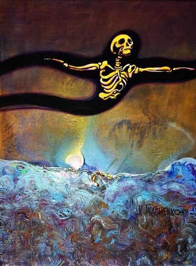 Un squelette lumineux au-dessus des vagues - Victor Tkachenko