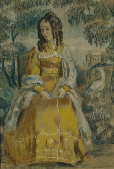 Dame près de la tapisserie. Portrait de Nadezhda Stanyukovich, 1903 - Viktor Elpidiforovich Borisov Musatov