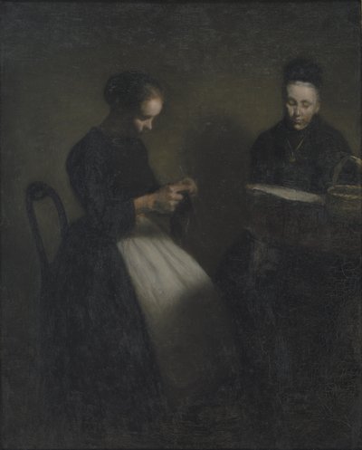 Soirée dans le salon. La mère et la femme de l