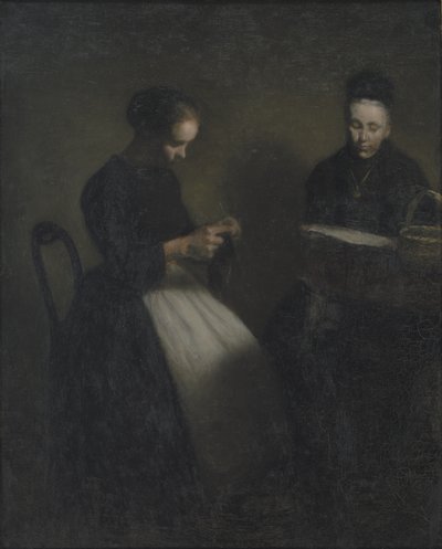 Soirée dans le salon. La mère et la femme de l